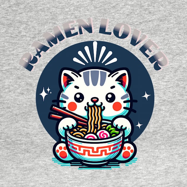 Cute Cat Eating Ramen by Montony